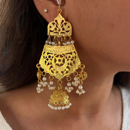 Antique Gold Plated Chandtara Jhumke