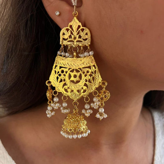 Antique Gold Plated Chandtara Jhumke